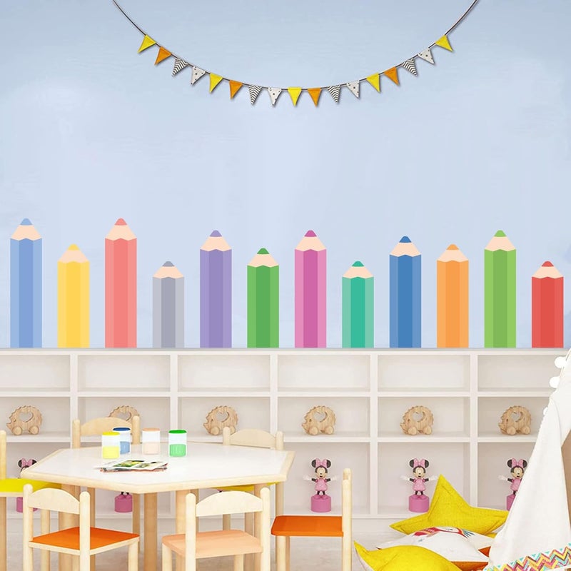Kasubeso Colorful Pencils Wall Stickers, Rainbow Penceils Wall Decals, Peel and Stick Removable DIY Large Educational Corner Wall Decor for Study Classroom Nursery Bedroom Blackboard Decoration - Image 3